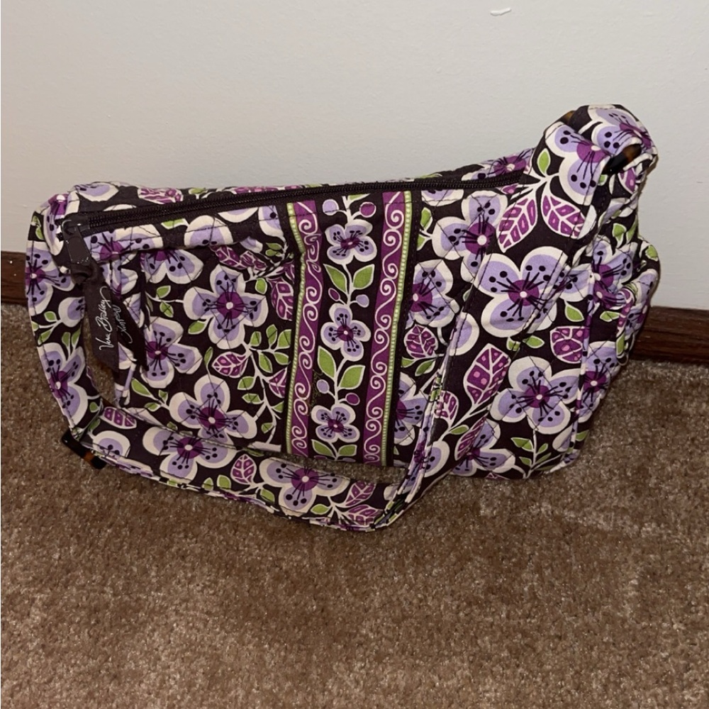 Vera Bradley purse, brown with purple flowers, wallet included